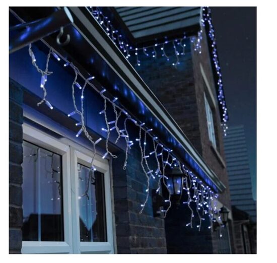 200 LED 8 metrai lempučių lauko girlianda varvekliai su baltu laidu, mėlynos spalvos flash